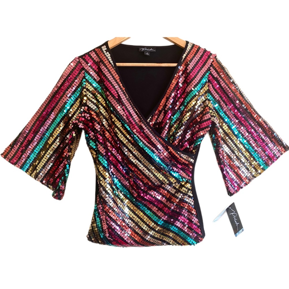 Prelude Multicolored Festive Y2k Sequins Blouse T… - image 4
